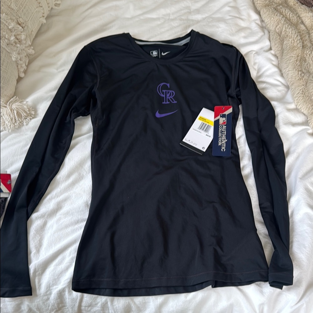 NWT Nike Colorado Rockies Black Long Sleeve Shirt with Purple Logo